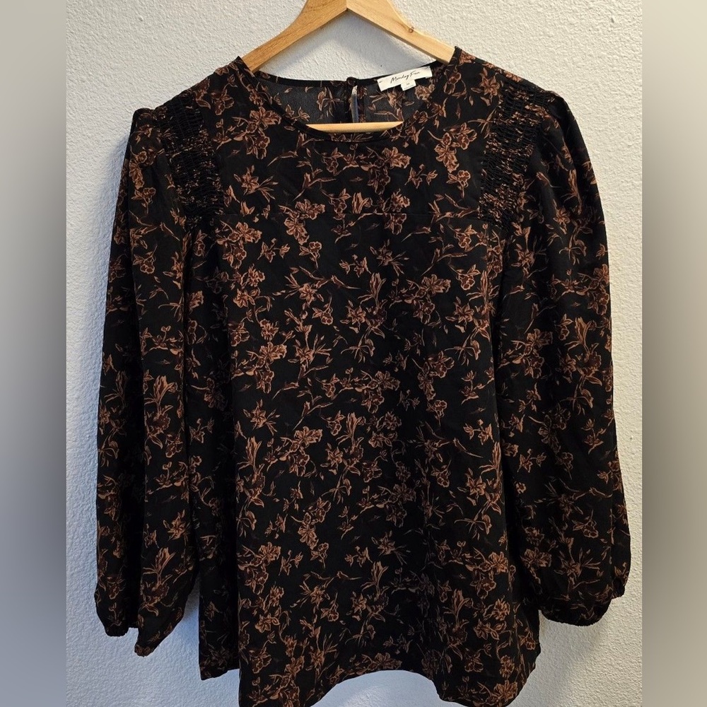 Monday Fun Floral smocked shoulder blouse